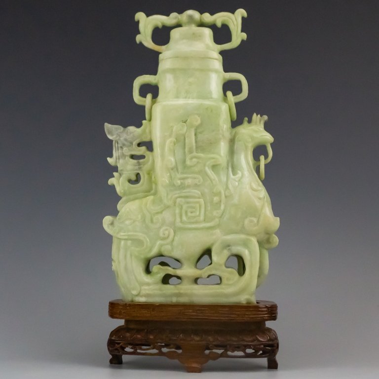 Chinese Celadon Green Hardsone Vase Carving (1 of 6)