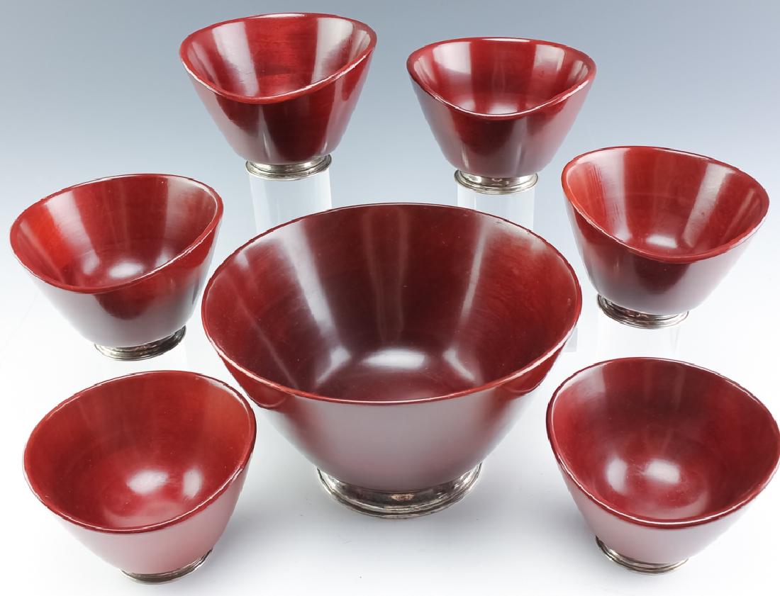 MCM Mahogany Wood & Sterling Silver Salad Bowl Set (1 of 8)