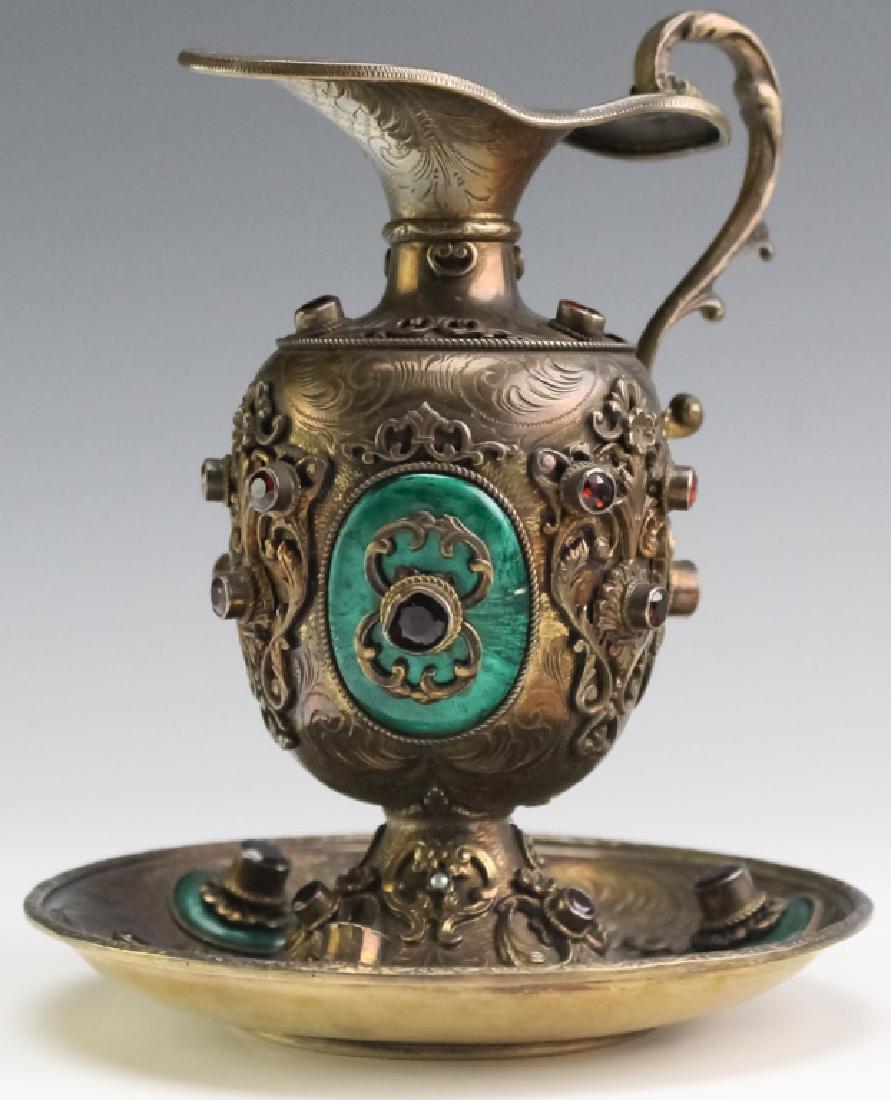 Sterling Silver Jeweled Enamel Ewer & Underplate (1 of 6)