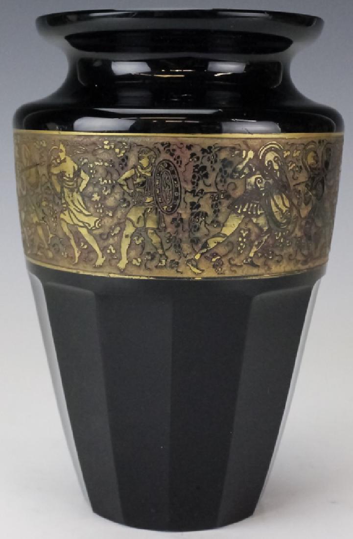 Signed Moser Purple Black Spartan Etch Glass Vase (1 of 6)