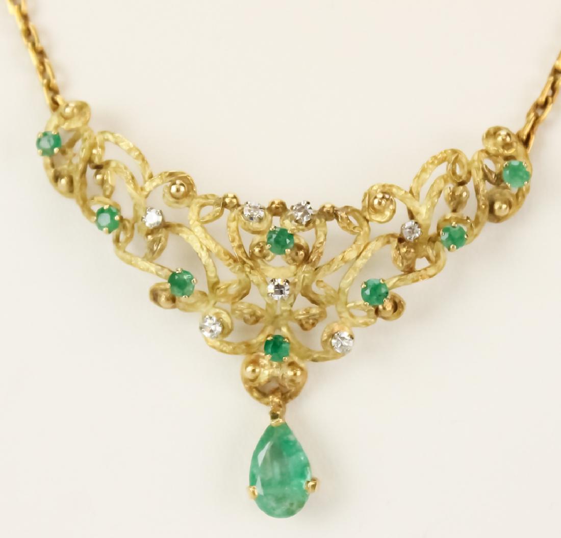 18k Gold Emerald Diamond Pear Drop Necklace (1 of 5)