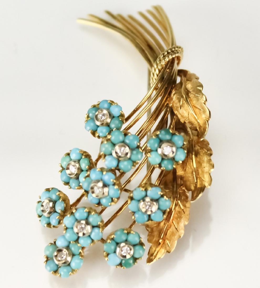 Tiffany & Co 18k Turquoise Diamond Trembler Brooch (1 of 4)