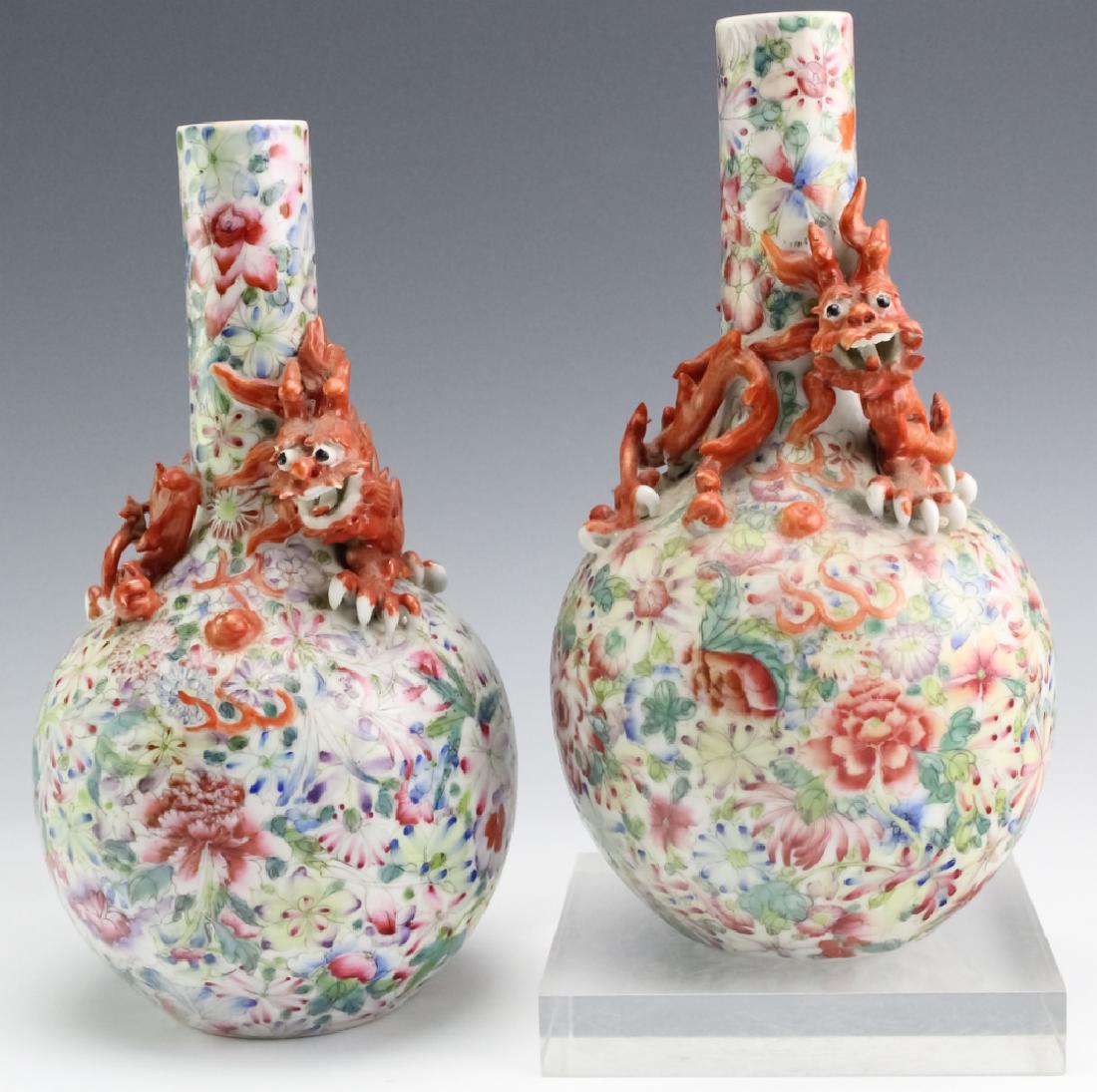 Pr Chinese Porcelain Figural Dragon, Floral Vases (1 of 6)