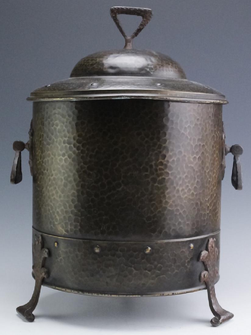 Arts & Crafts Style Hammered Brass Covered Bucket (1 of 7)
