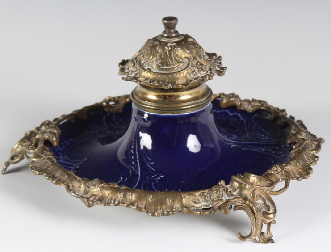 Old French Sevres Style Bronze & Porcelain Inkwell (1 of 5)
