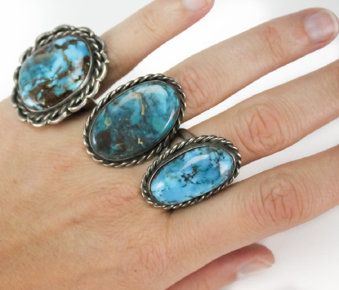 3 Native American Indian Silver Turquoise Ring LOT (1 of 6)