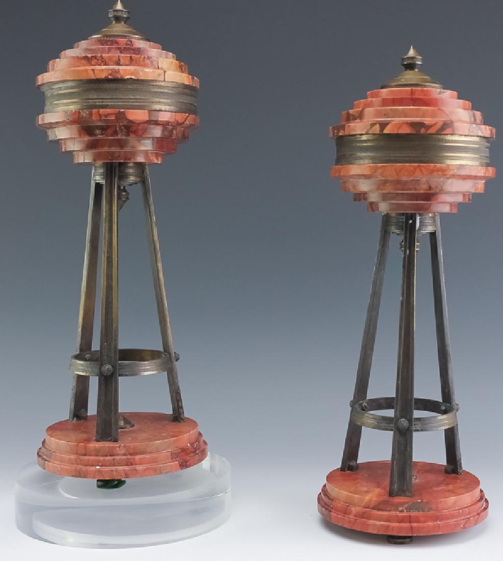 Pair Bronze & Red Marble Art Deco Garnitures (1 of 5)