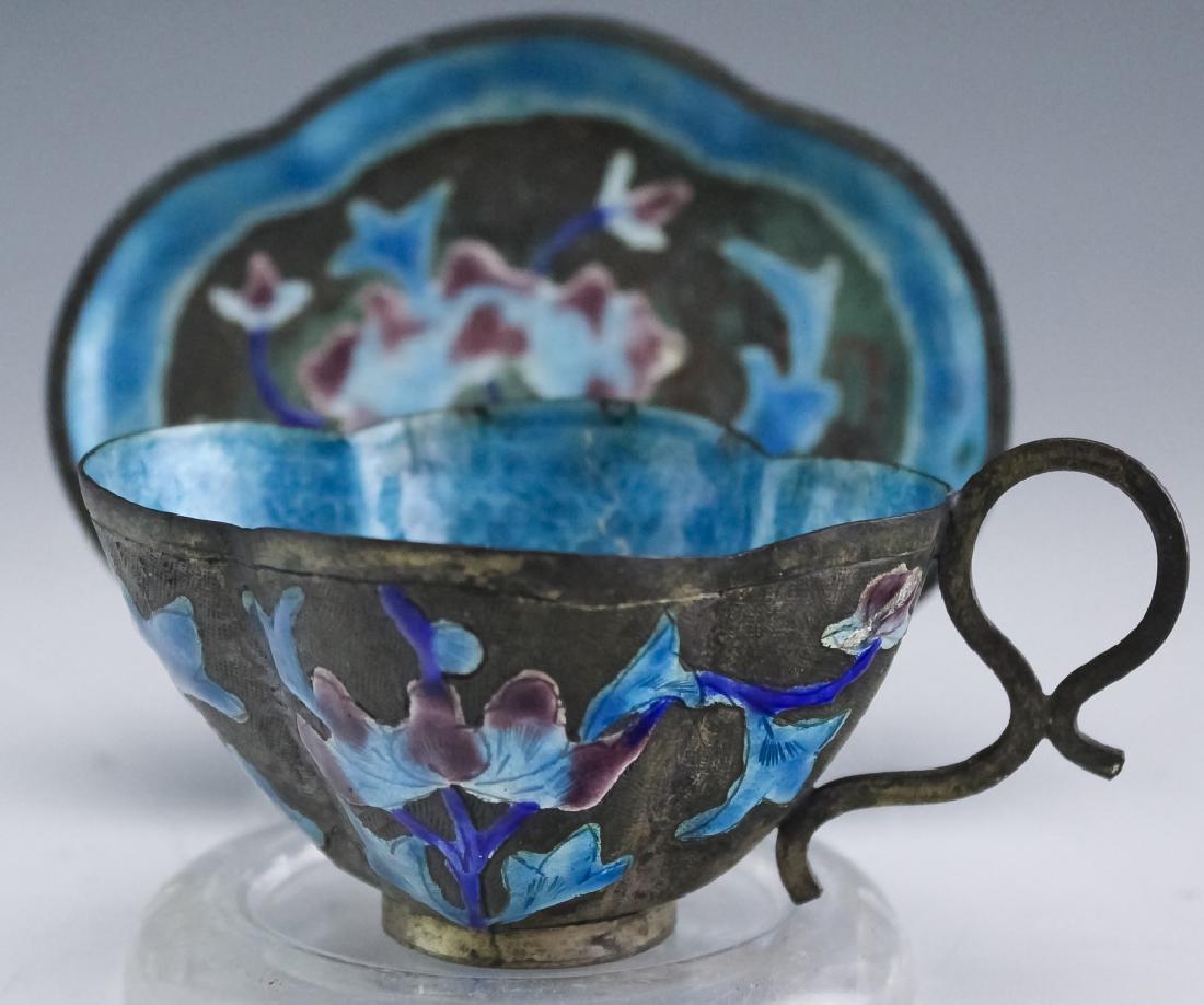 Chinese Enamel, Bronze Lotus Form Teacup & Saucer (1 of 6)