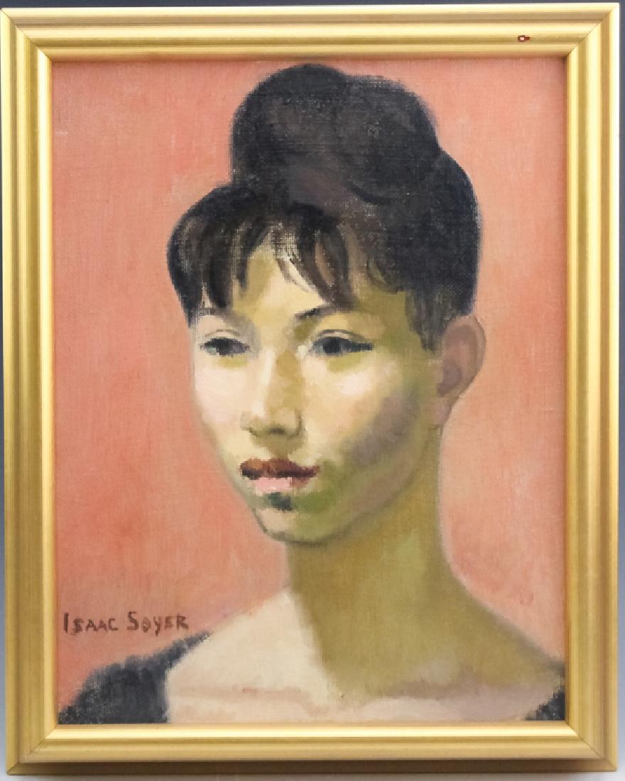 Issac Soyer 1902-1981 American Portrait Painting: Isaac Soyer (1902 - 1981) New York Russian Federation. Original oil on canvas painting. Depicts a Asian female ballerina portrait. Housed in a gold gilt frame. Signed lower left. Artwork measures appr