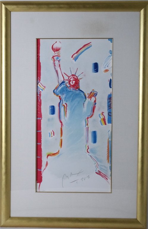 Peter Max (b.1937) American Pop Art Liberty SIGNED: Signed artists proof print on paper by Peter (Finkelstein) Max (1937- New York) Depicts the Statue of Liberty in his psychedelic pop art style. Artist signed in colored pastel lower center, AP lower l