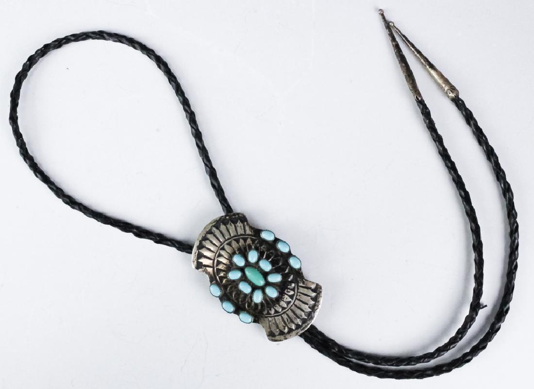 Navajo Indian Mabel Kee Turquoise Silver Bolo Tie (1 of 7)