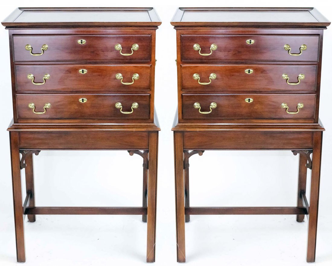 Pr Custom Mahogany Chippendale Style Silver Chests (1 of 5)