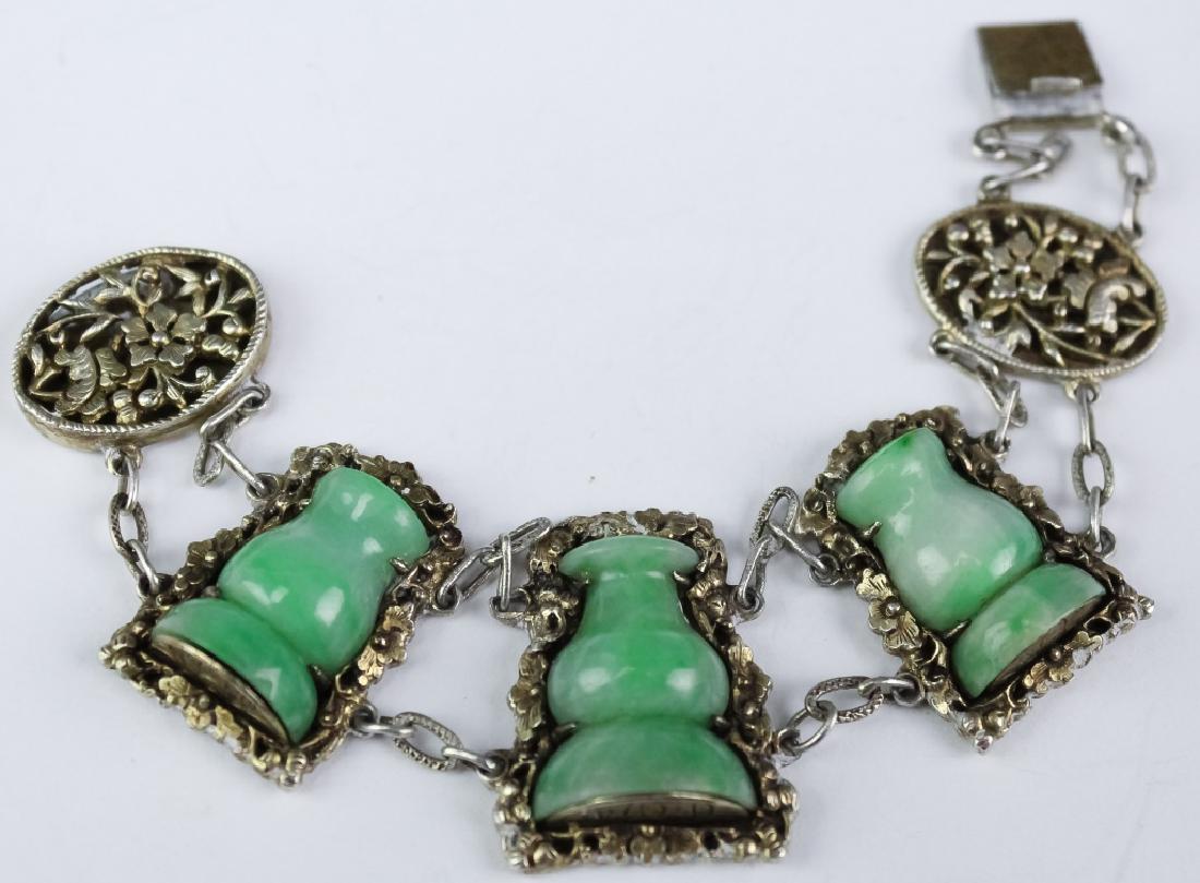 VTG Chinese Silver & Green Jade Signed Bracelet (1 of 7)