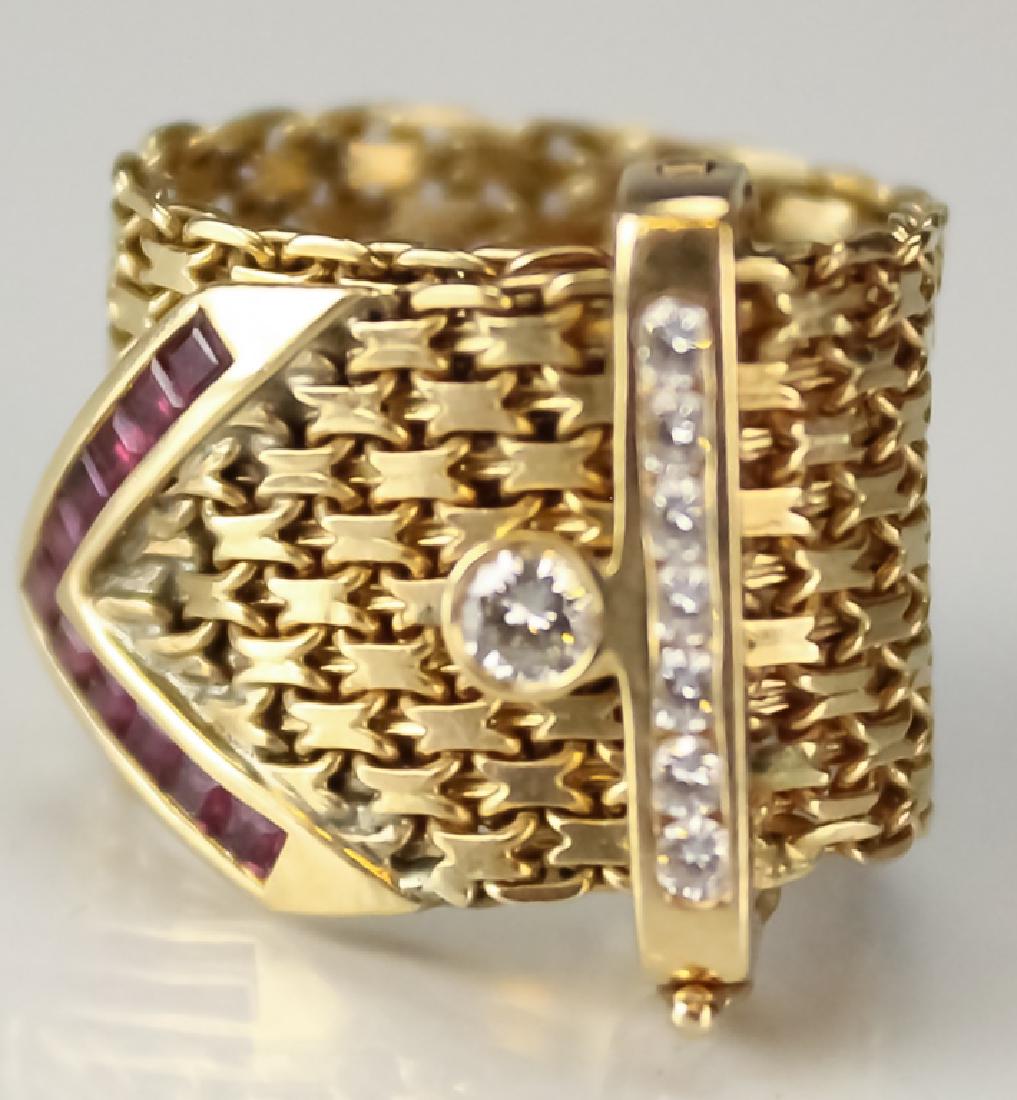 Antique 14k Diamond & Ruby Mesh Band Ring Sz 6 (1 of 6)