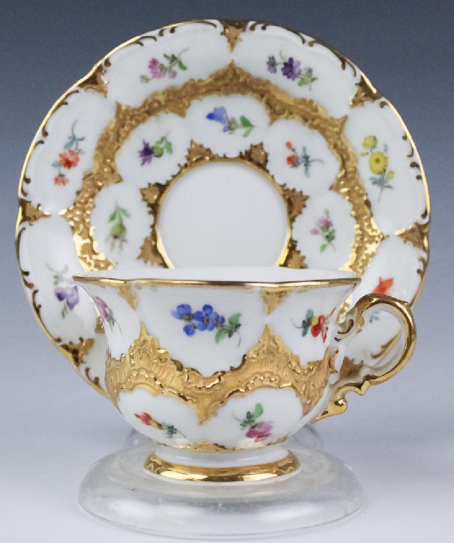 Meissen Floral & Raised Gilt Teacup Cup & Saucer (1 of 7)