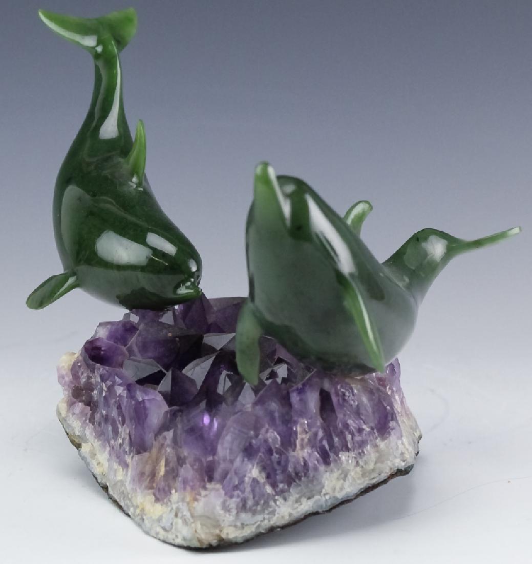 Lyle Sopel Jade Fish Sculpture Amethyst Geode Base (1 of 6)