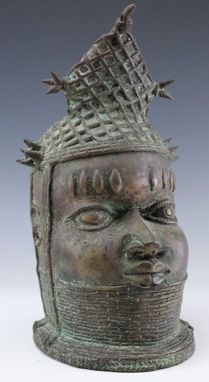 Benin African Cast Bronze Tribal Head Sculpture (1 of 7)