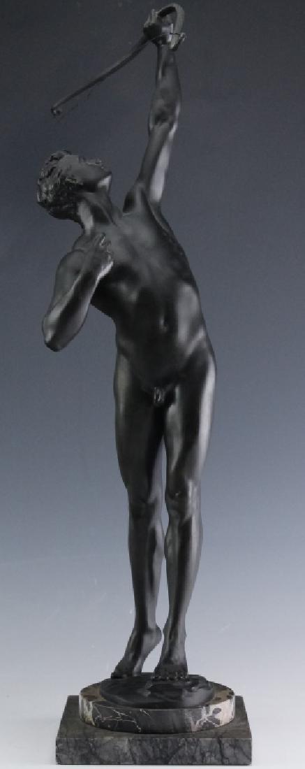 Joseph Johannes Uphues The Archer Bronze Statue: Joseph Johannes Uphues (1850-1911 Germany) The Archer depicts a model of Hercules shooting the Stymphalian Bird. The nude male figure with the bow in his left hand, his right having released the arrow