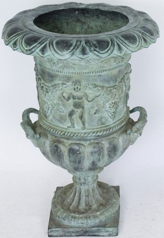 Urn Form Cherub Floral Cast Bronze Planter Vase (1 of 6)