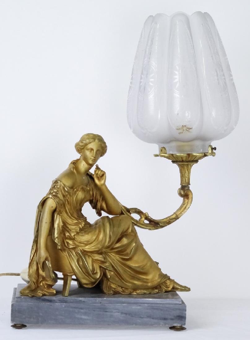 Antique Dore Gold Gilt Figural Bronze Mounted Lamp (1 of 6)