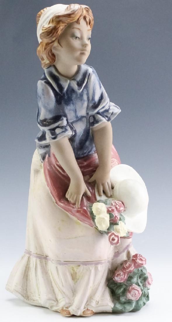 Retired Lladro Maiden Girl with Flowers in Gres (1 of 5)