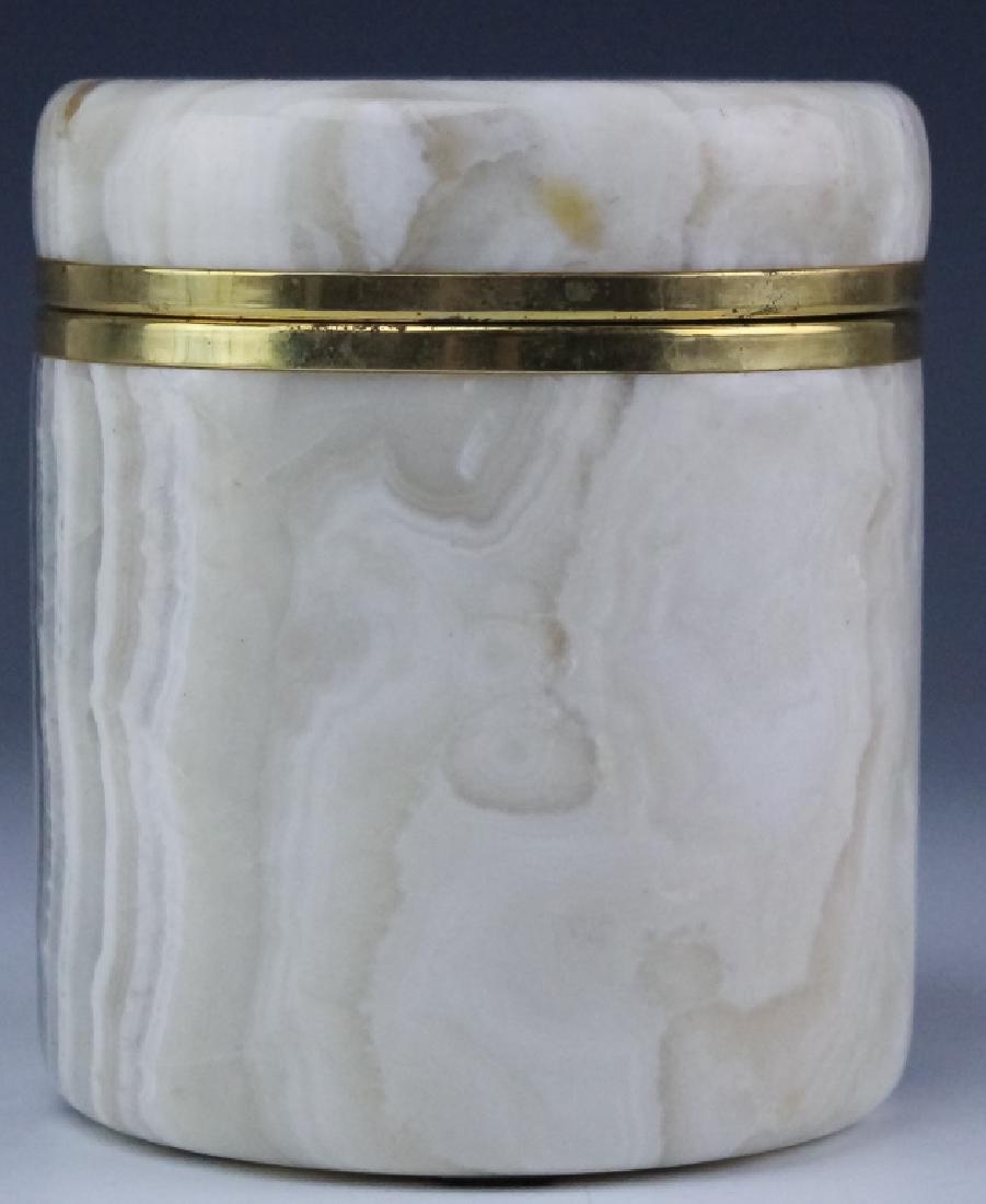 VTG Bronze Mounted Banded Agate Stone Lidded Box (1 of 7)
