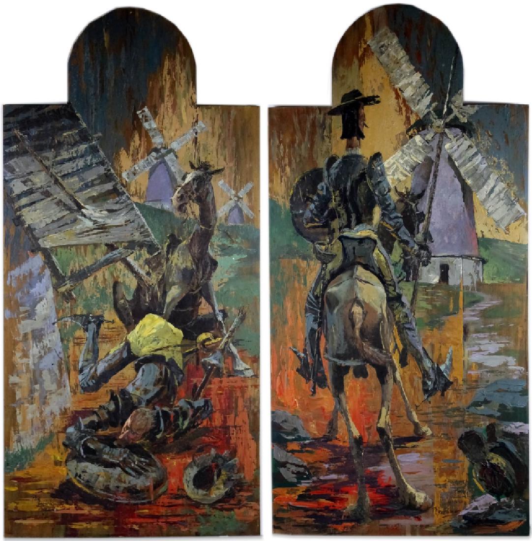 Phil Brinkman b.1916 Don Quixote Diptych Painting (1 of 9)