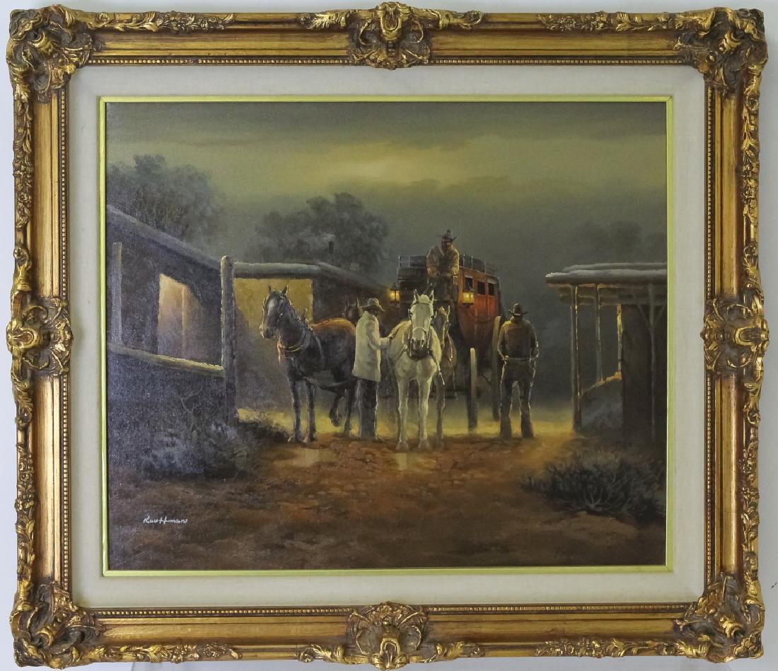 American Western Cowboys Horse Buggy Oil Painting (1 of 6)