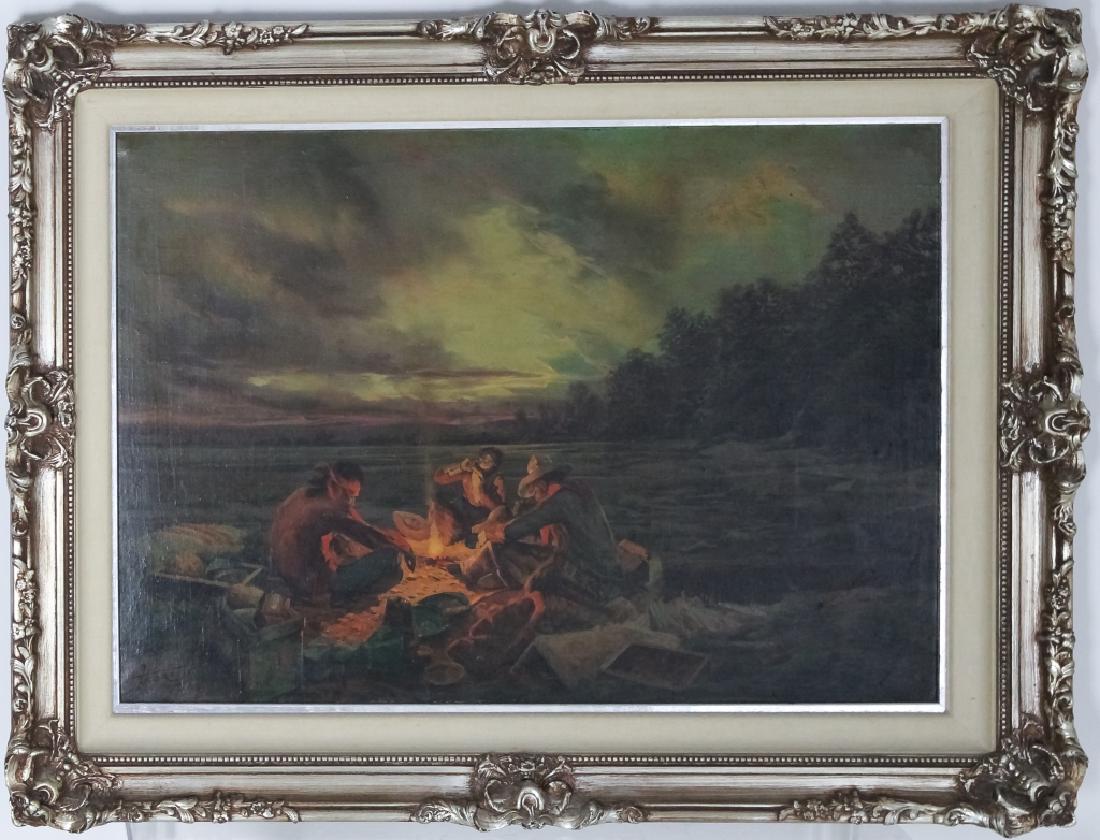 American Western Cowboy & Fire Oil Painting SIGNED (1 of 5)