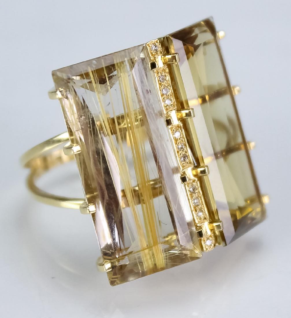 Designer Modernist Rutilated Quartz & Diamond Ring (1 of 6)