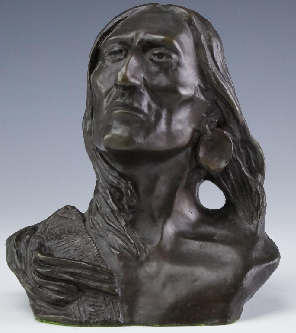 C M Russell 1864-1926 American Indian Bronze Bust (1 of 7)