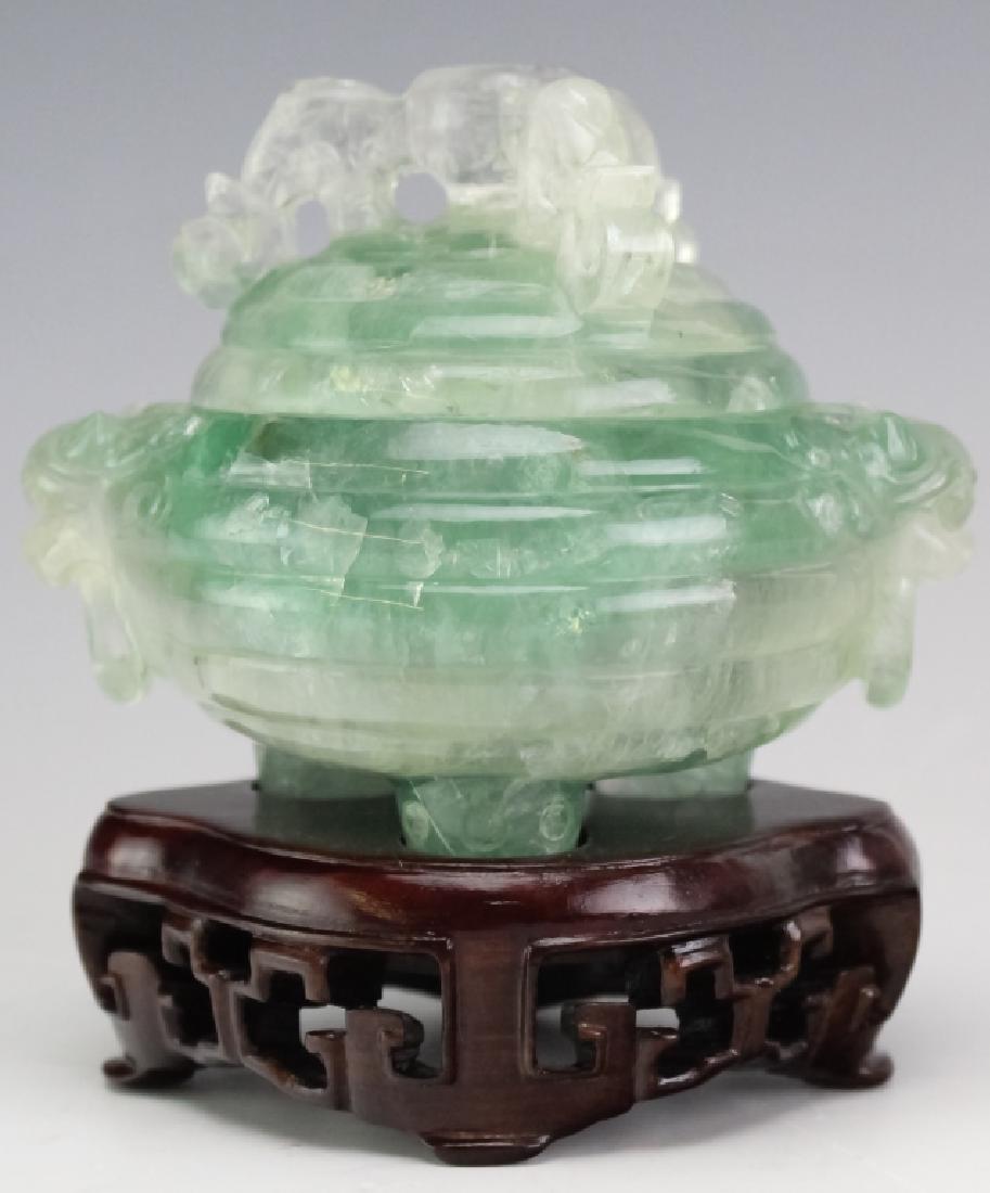 Chinese Carved Green Fluorite Hardstone Censer Urn (1 of 8)