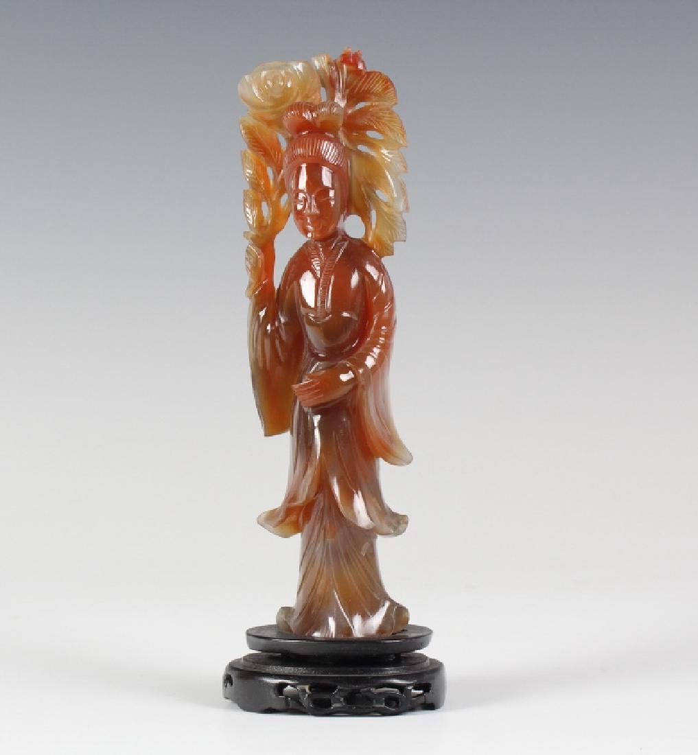 Chinese H-Carved Russet Carnelian Guan Yin Statue (1 of 5)