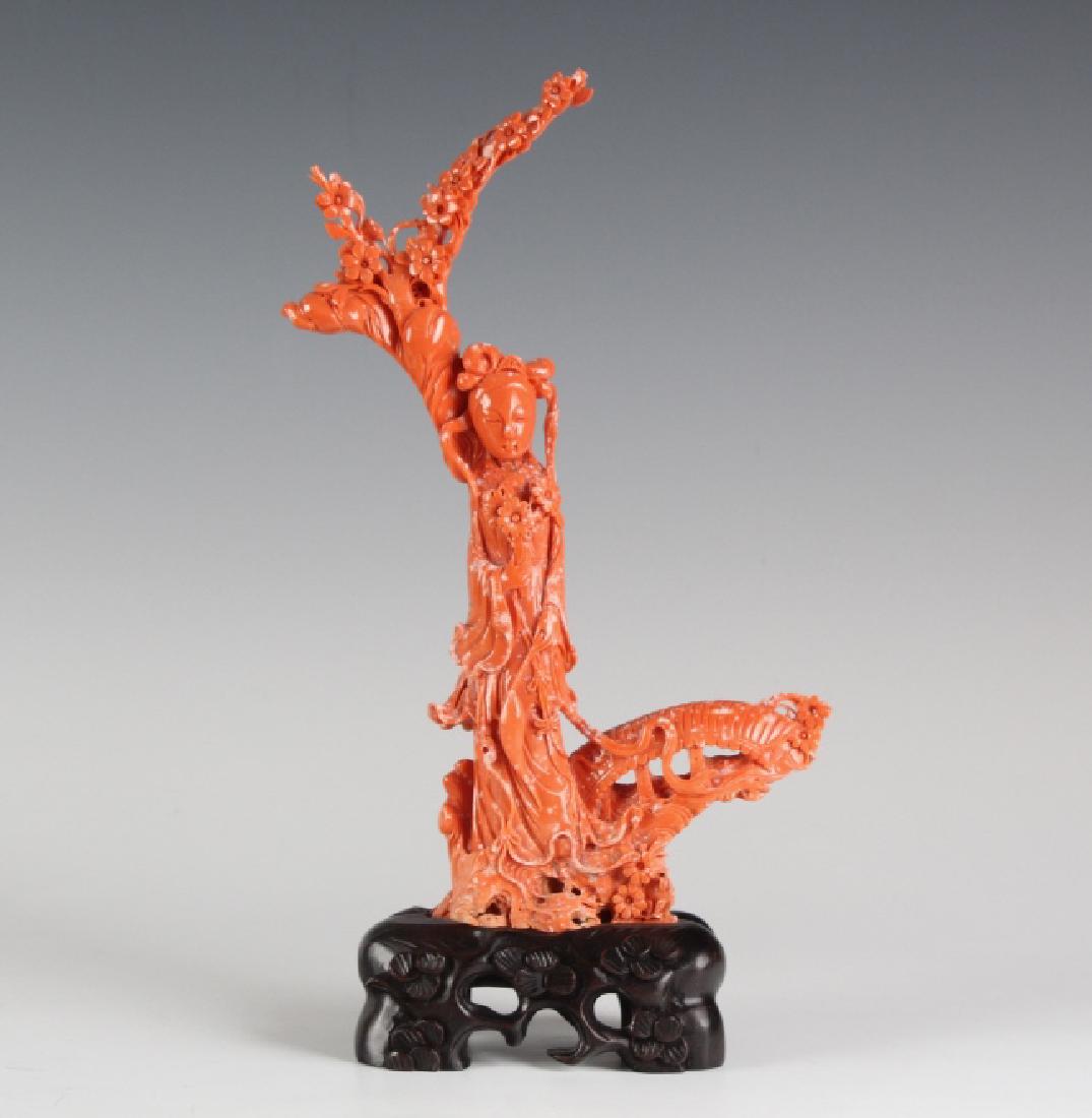 Chinese Red Salmon Branch Coral Guan Yin Statue (1 of 9)