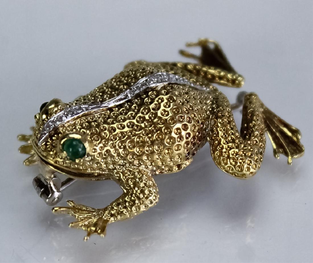 Whimsical 18k Diamond & Emerald Frog Brooch Pin (1 of 7)