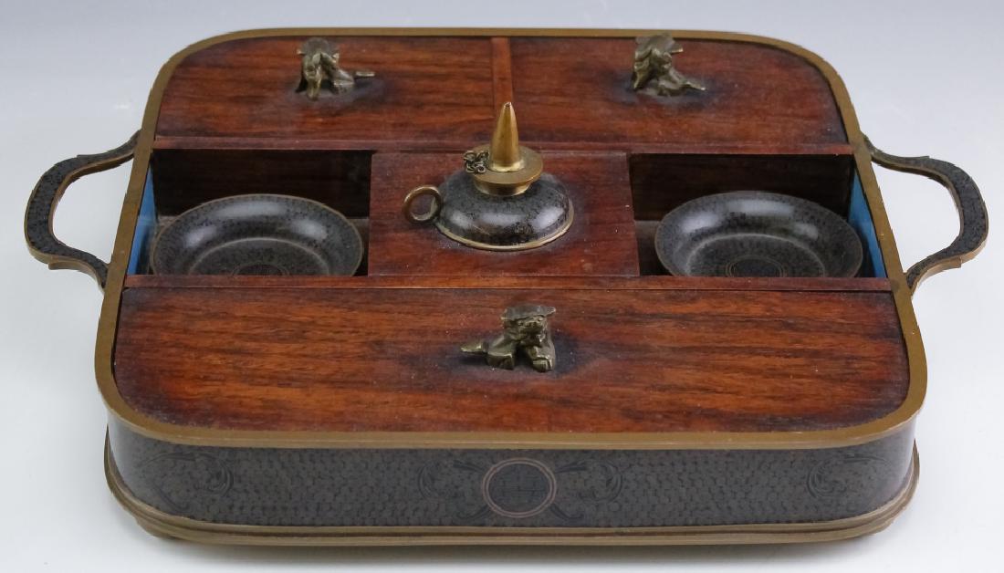 Antique Chinese Cloisonne Enamel Bronze Opium Set (1 of 8)