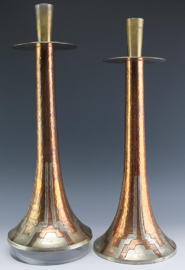 PAIR Antique Arts & Crafts Copper 20" Candlesticks (1 of 4)