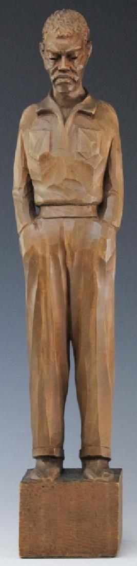 Folk Art Carved Wood Figural Man Sculpture SIGNED (1 of 7)