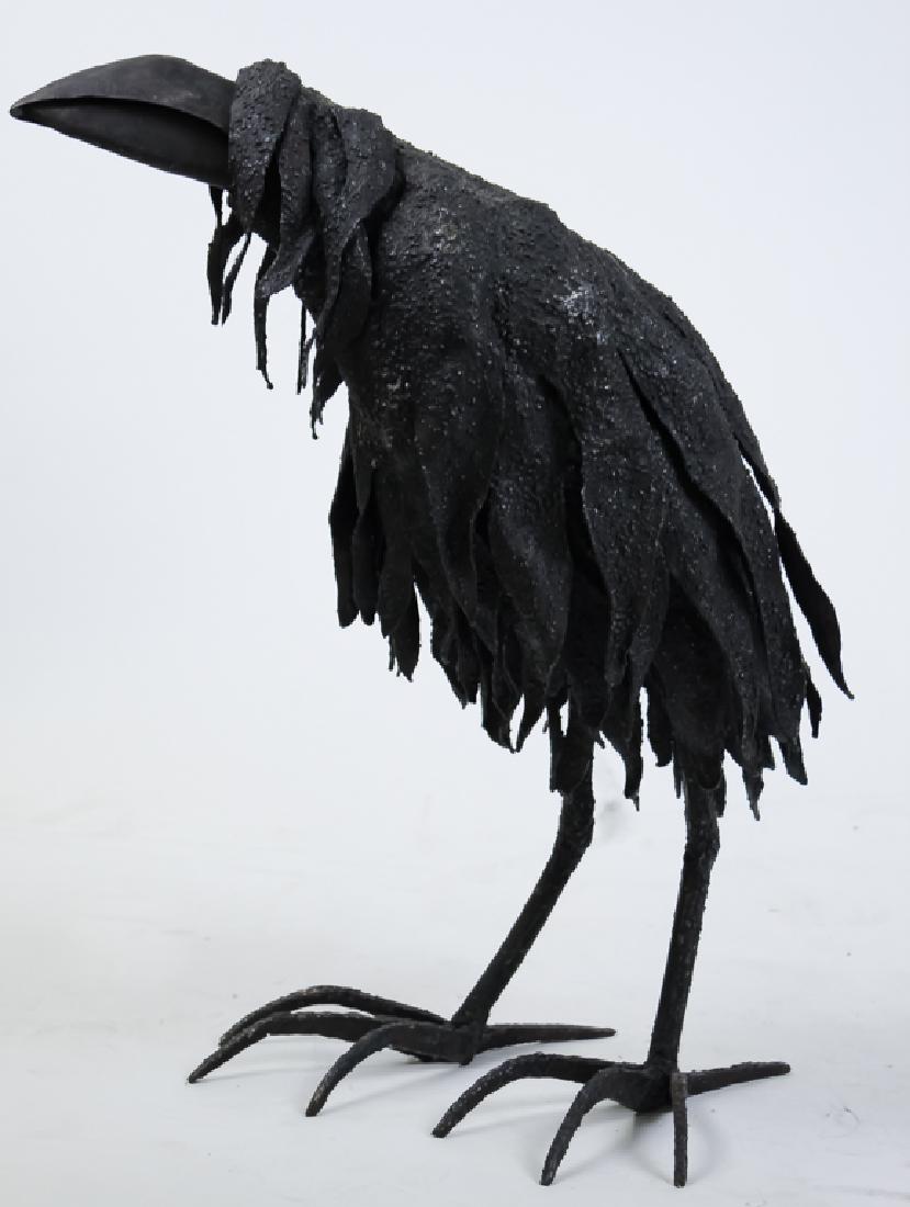 Brutalist Metal Black Crow Bird Art Sculpture 23" (1 of 4)