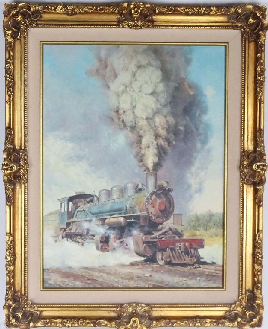 American Western Steam Engine Oil Painting SIGNED (1 of 6)