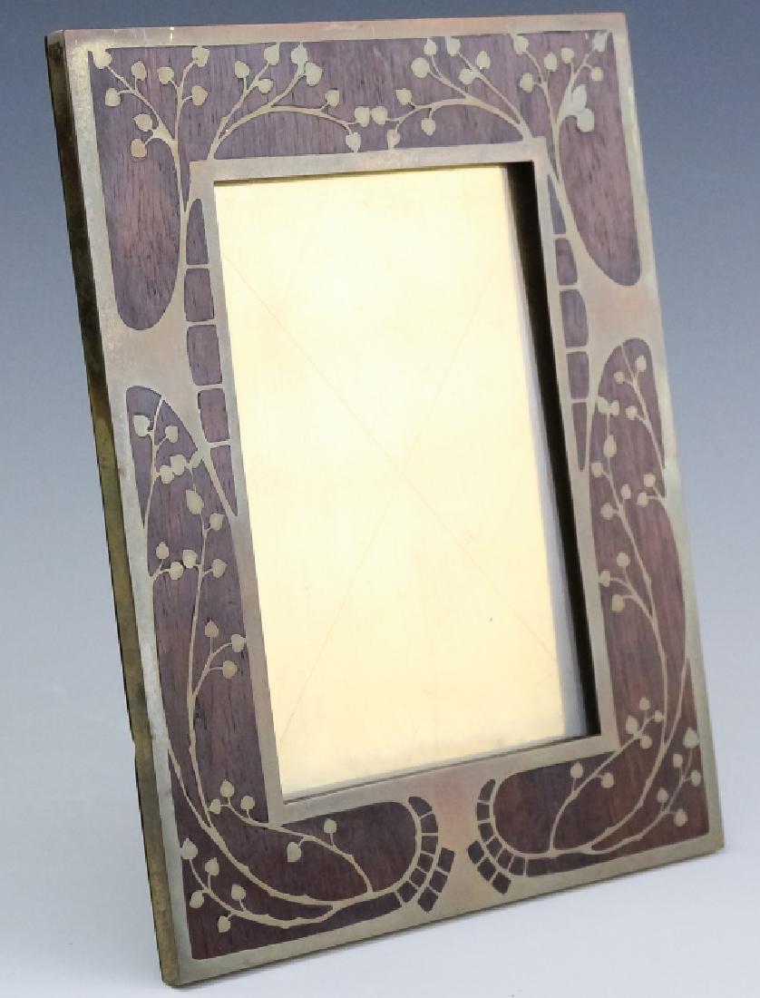 Antique Art Nouveau Brass Wood Inlay Picture Frame (1 of 7)