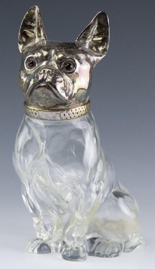 Austrian Glass Silver Plate French Bulldog Bottle (1 of 7)