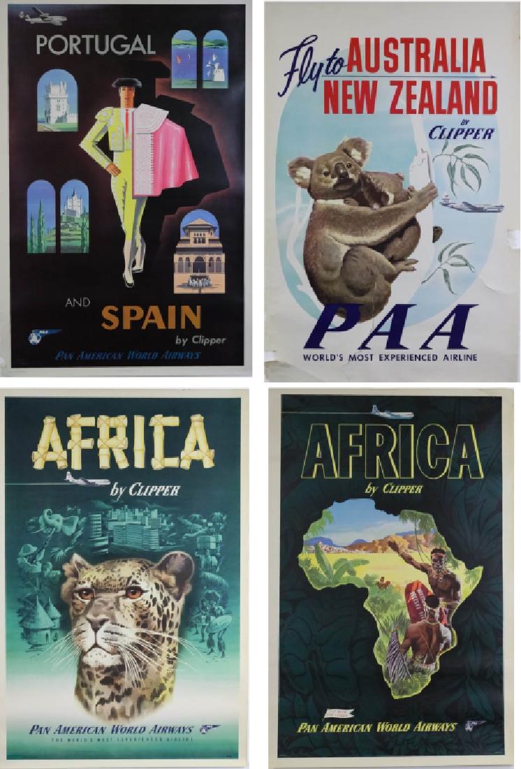 4 1950's Pan Am Travel Posters New Zealand, Europe (1 of 5)