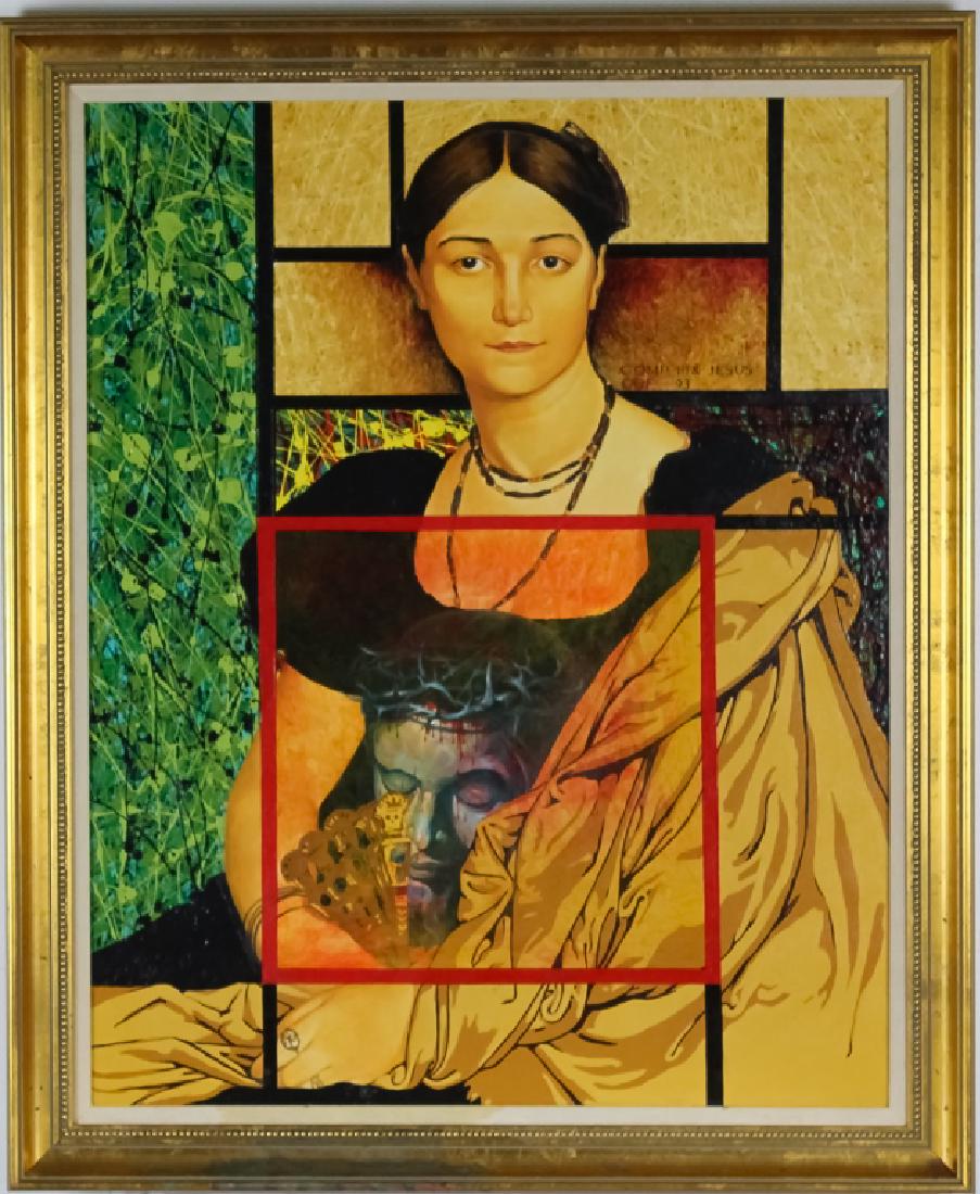 Orlando Quevedo Cuban Surreal Art Painting LISTED: Orlando Quevedo (b.1970) Cuba. Internationally listed Latin American artist. Guaranteed Authentic. Original surrealist abstract portrait oil on canvas painting. Features the work titled: Composition I