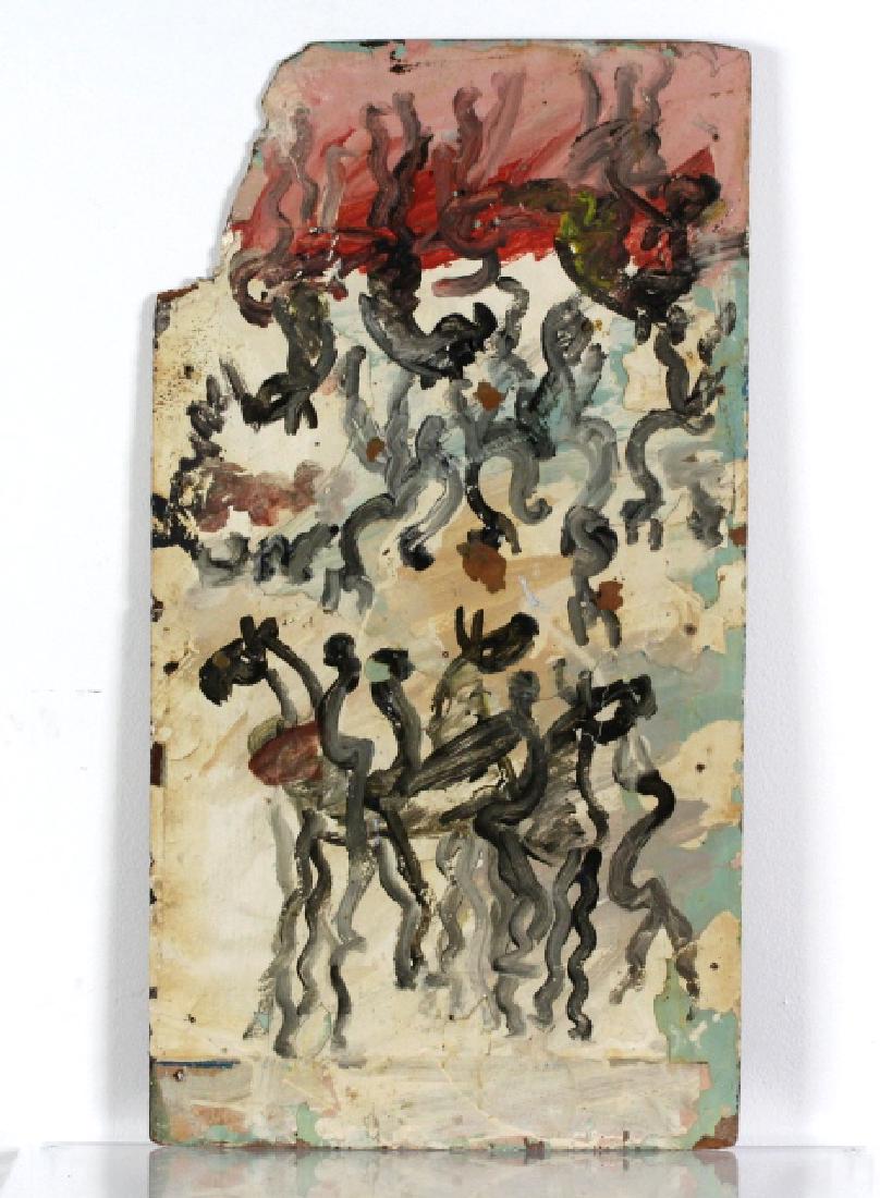 Purvis Young Outsider Horses Folk Art Painting: Purvis Young (1943-2010 Miami Florida) Guaranteed Authentic. Original outsider painting on found masonite. Titled Freedom Horses. Circa 2000. Signed Young on upper left. From a private South Florida c