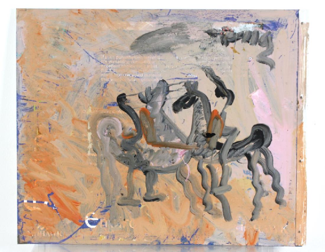 Purvis Young DUEL Outsider Urban Folk Art Painting: Purvis Young (1943-2010 Miami Florida) Guaranteed Authentic. Original outsider painting on found pressed cardboard. Titled The Duel. Circa 2000. Signed Young on upper right. From a private South Flori