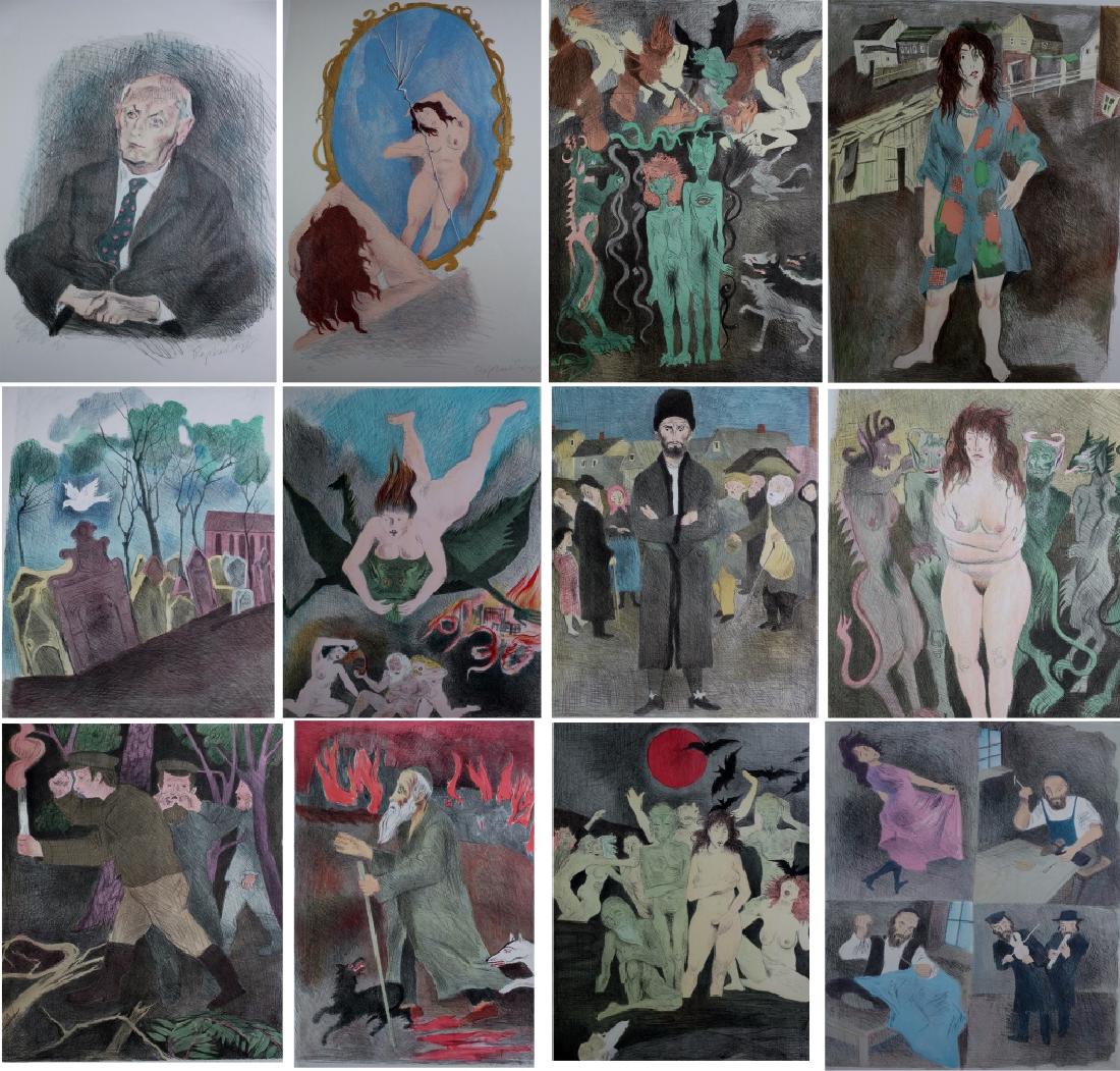 Raphael Soyer Gentleman, Cracow LE Portfolio Suite: Raphael Soyer (1899-1987) American, suite of lithographs. Features one set containing 12 lithographs. Each print depicts an image from the Isaac Bashevis Singer stories "The Gentleman from Cracow" and