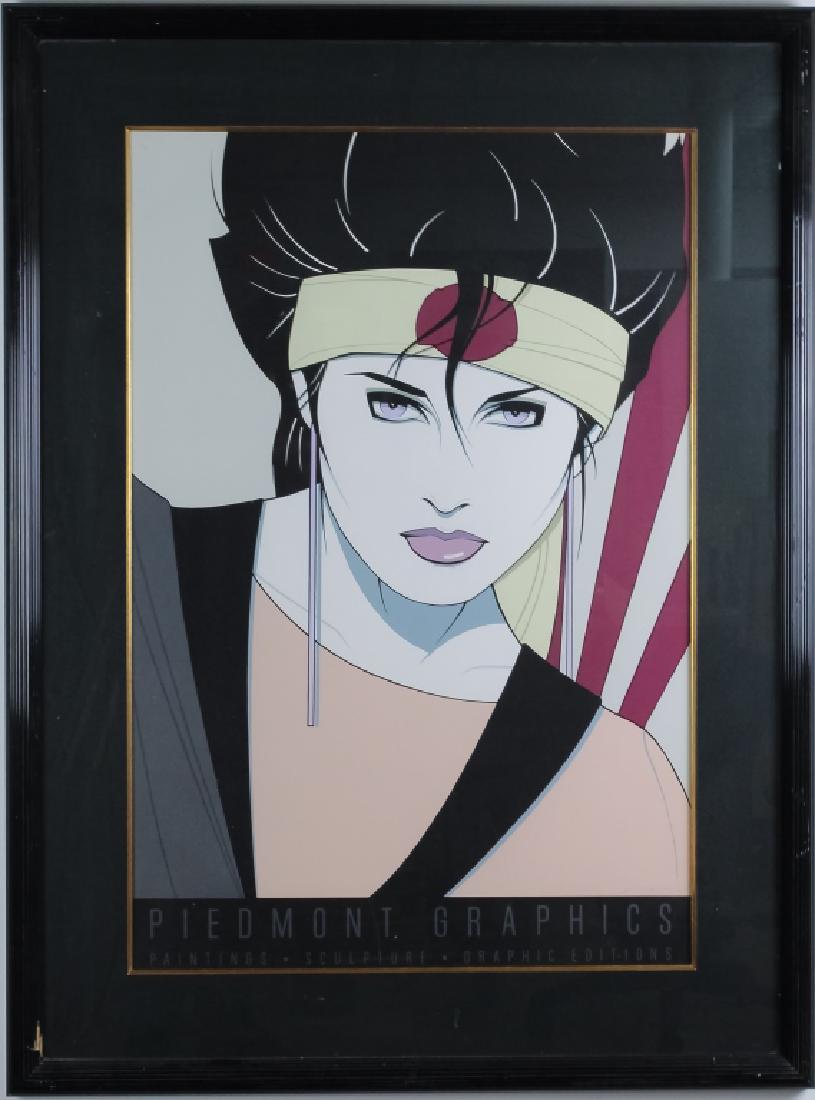 Patrick Nagel1945-1984 Pop Art Deco LE Serigraph: Patrick Nagel (1945-1984) American, art deco style limited edition serigraph. Features the work titled; "Commemorative #3". Signed in plate lower right. Sight measures 35" x 23 1/2". Housed in frame m