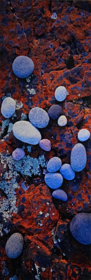 Peter Lik b.1959 Natural Landscape Art Photograph: Guaranteed Authentic. Signed and numbered original limited edition photographic print on metal by Peter Lik (1959- Australia) Title: "Stone Spirit" Artwork depicts river pebbles against a red lichen c