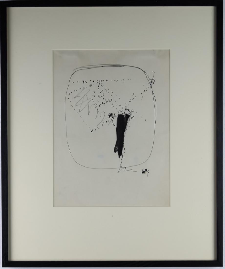 Lucio Fontana 1899-1968 Abstract Ink Art Painting: Lucio Fontana (1899-1968) French, Argentina, ink and gouache on paper painting. Guaranteed Authentic. Depicts an abstract expressionist image rendered in black on a contrasting white ground. Signed L.